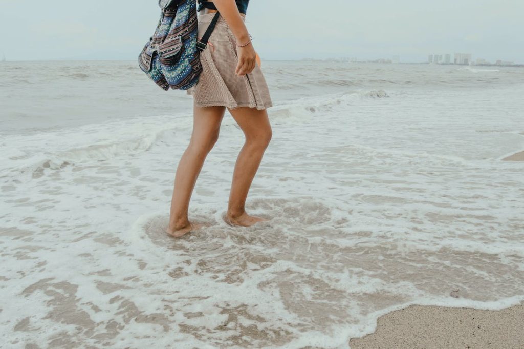 female swimmer with a swim backpack